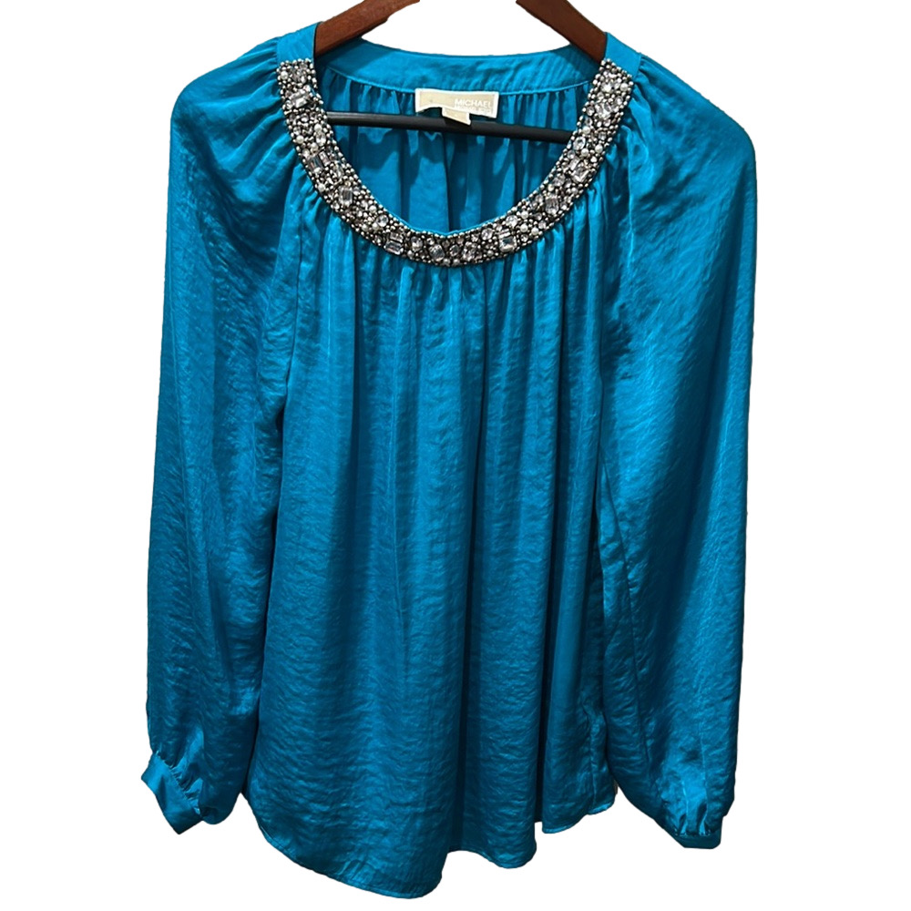Michael Michael Kors Blue Embellished Top size 4 GUC…